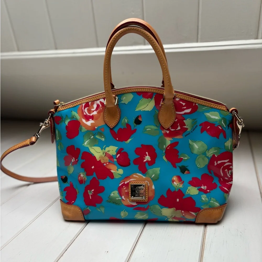 Dooney & Bourke Blue Floral Satchel Handbag - Picture 12 of 17
